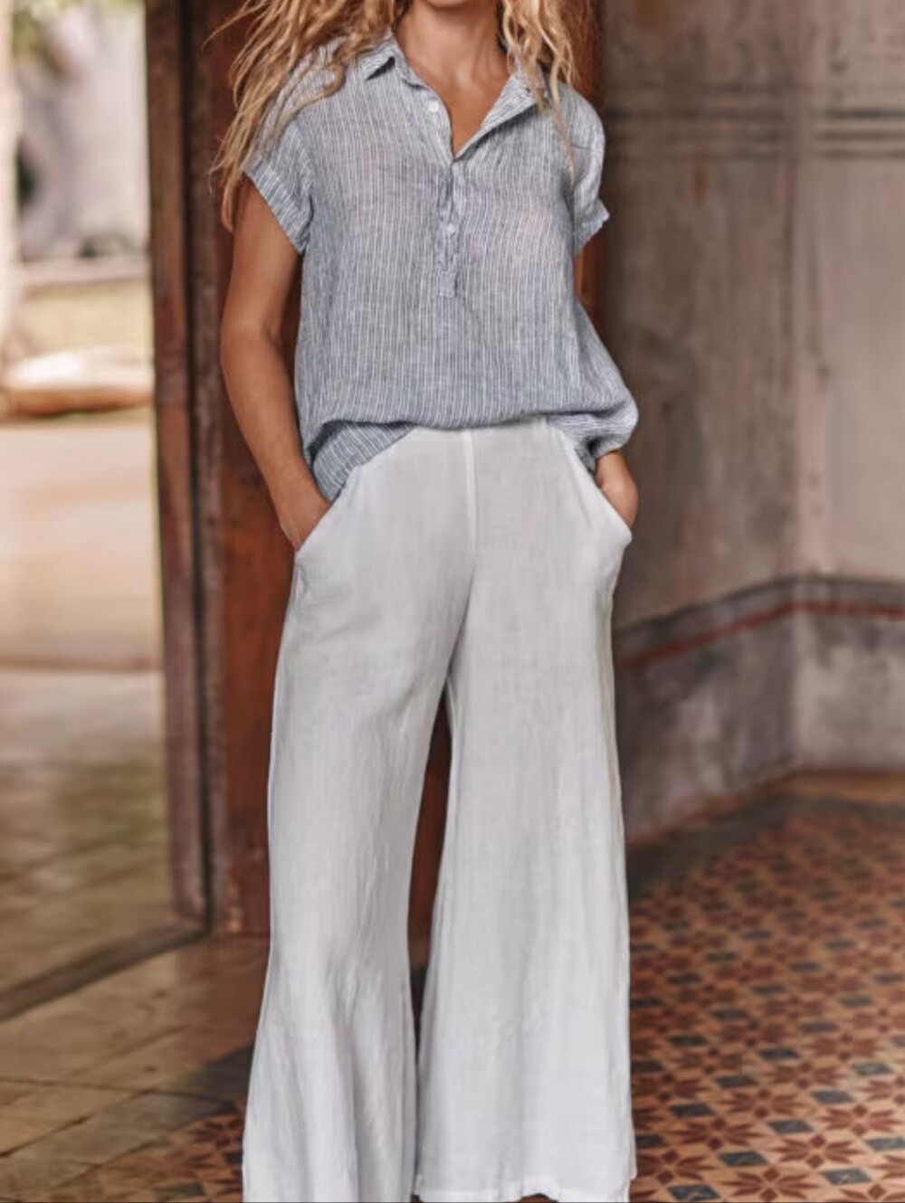 CP Shades Cap Sleeve Linen Top